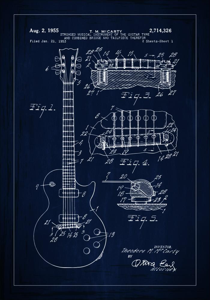 Patentinis brėžinys - Elektrinė gitara viduje - Mėlynas Įrašai