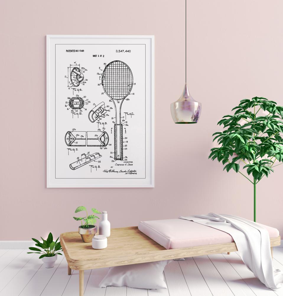 Patent Print - Tennis Racket - White Įrašai