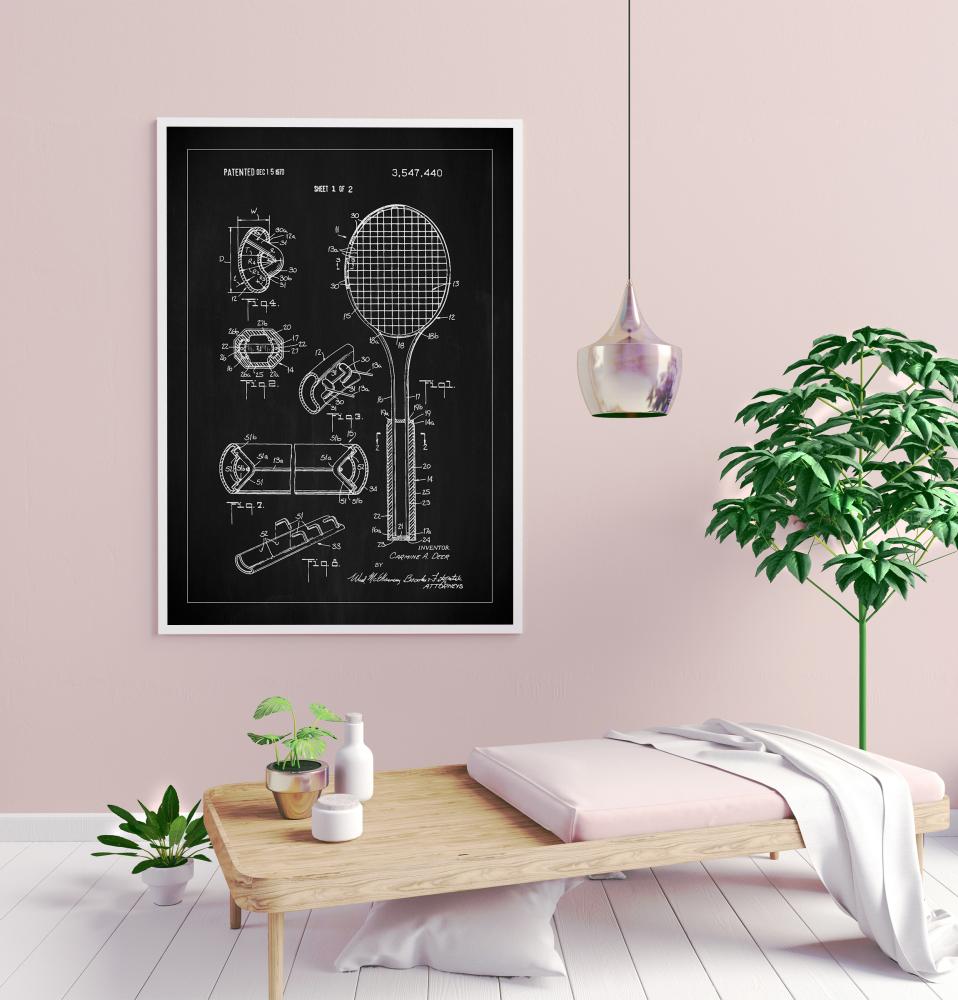 Patent Print - Tennis Racket - Black Įrašai