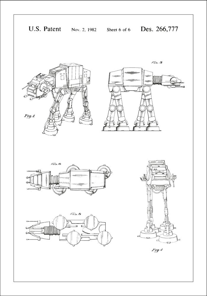 Patentinis brėžinys - Star Wars - Walker - Baltas Įrašai