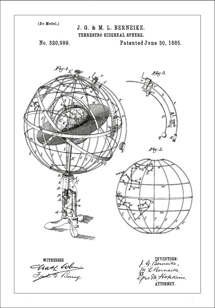 Patentinis brėžinys - Astronominis modelis - Baltas Įrašai