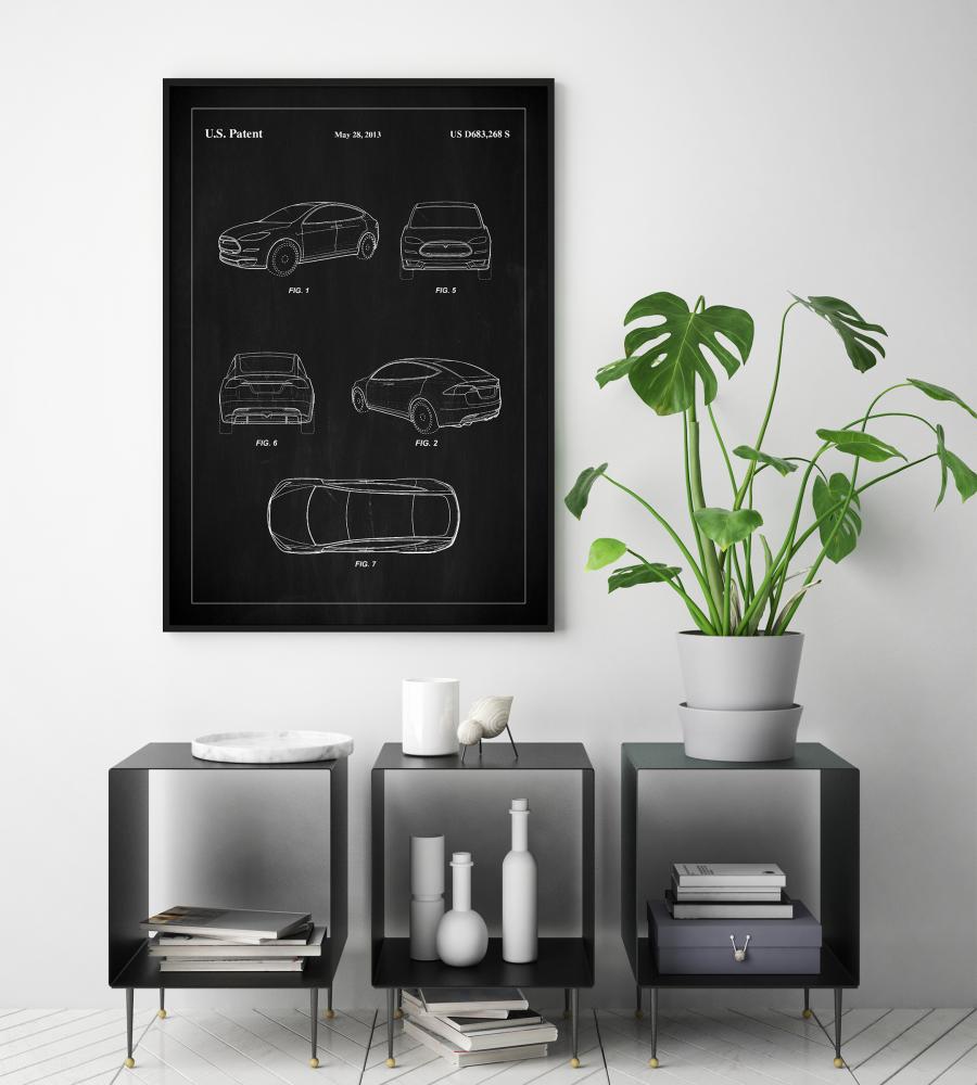 Patent Print - Tesla - Black Įrašai