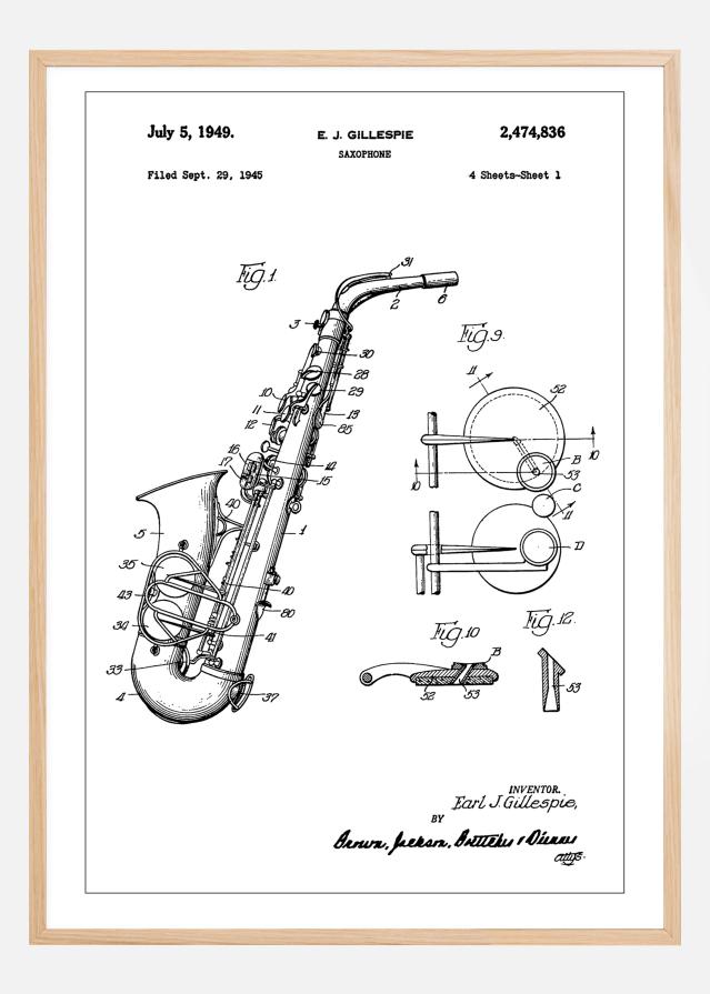 Patent Print - Saxophone - White Įrašai