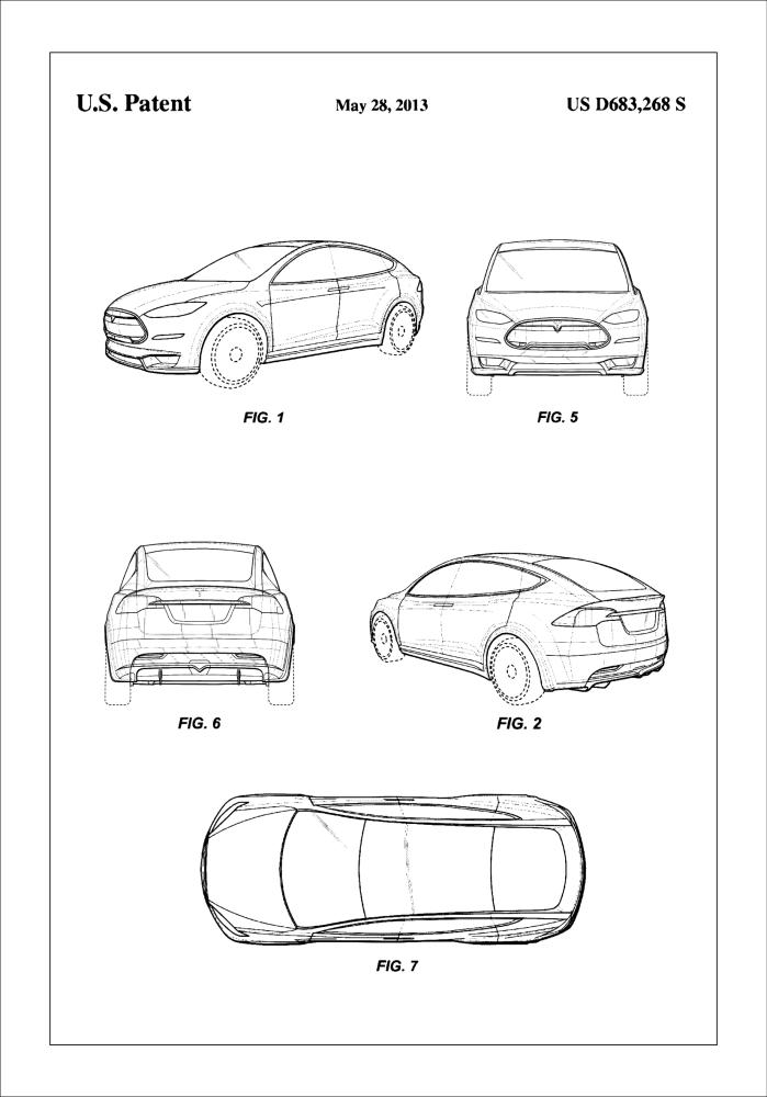 Patent Print - Tesla - White Įrašai