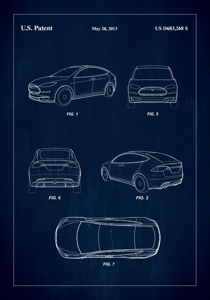 Patent Print - Tesla - Blue Įrašai