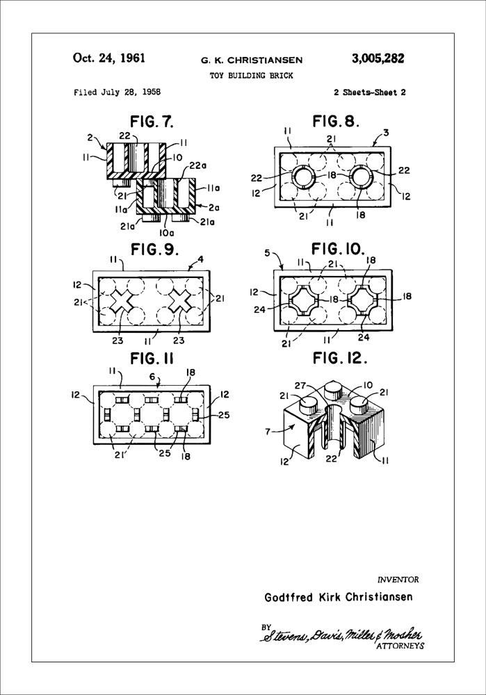 Patent Print - Lego Block II - White Įrašai