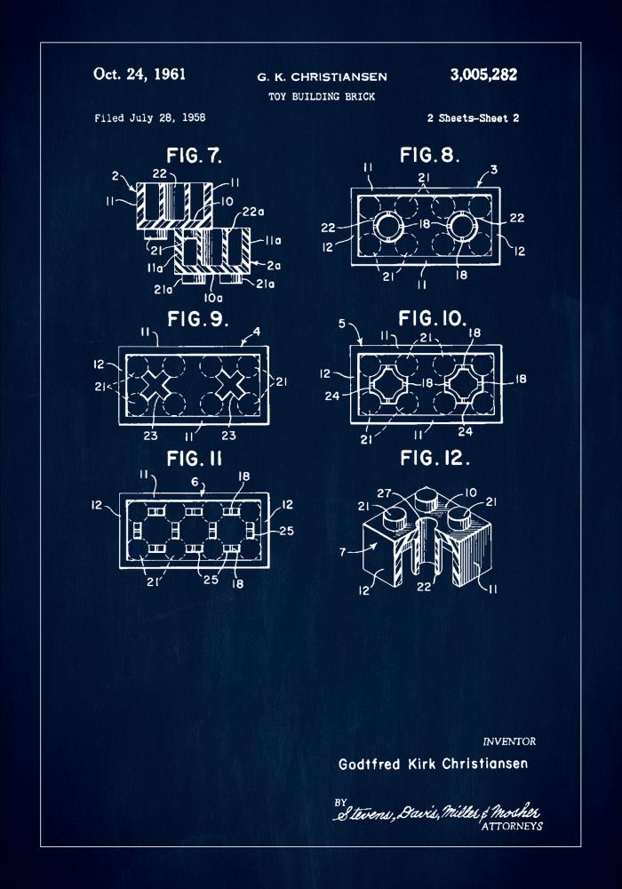 Patent Print - Lego Block II - Blue Įrašai