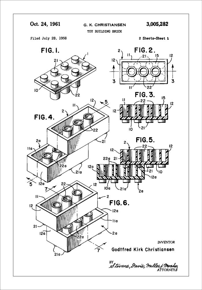 Patent Print - Lego Block I - White Įrašai