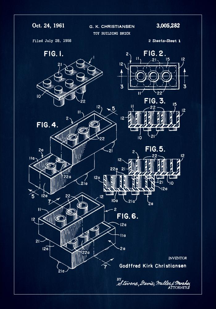 Patent Print - Lego Block I - Blue Įrašai