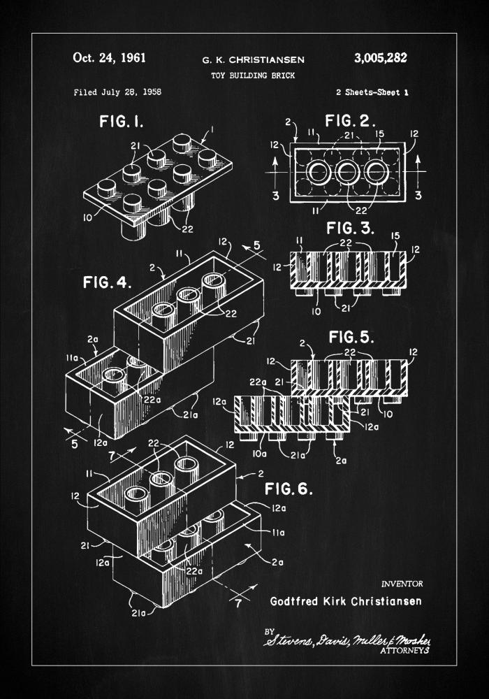 Patent Print - Lego Block I - Black Įrašai