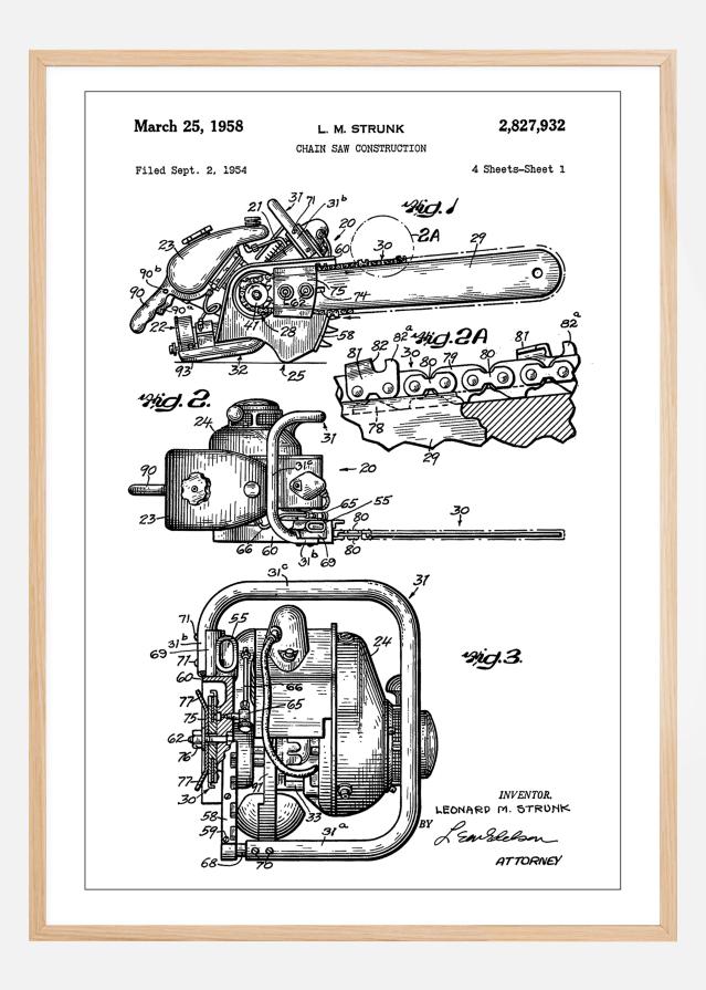 Patent Print - Chain Saw - White Įrašai