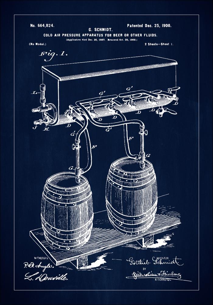 Patent Print - Beer Kegs - Blue Įrašai