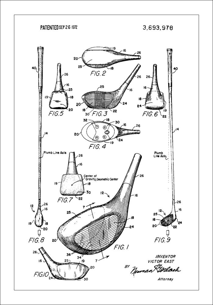 Patent Print - Golf Club - White Įrašai