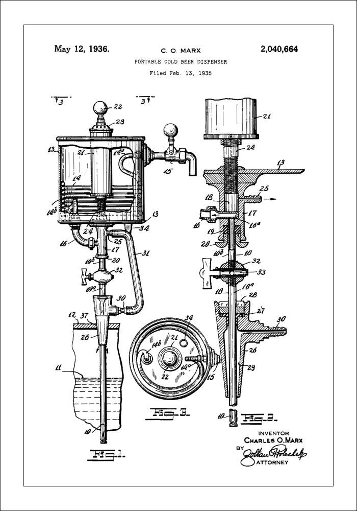 Patent Print - Portable Cold Beer Dispenser - White Įrašai