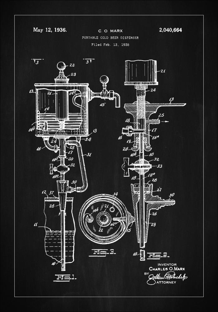 Patent Print - Portable Cold Beer Dispenser - Black Įrašai