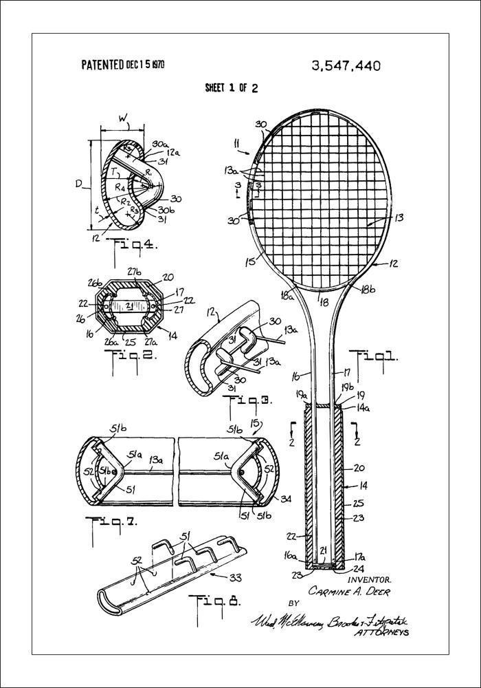 Patent Print - Tennis Racket - White Įrašai