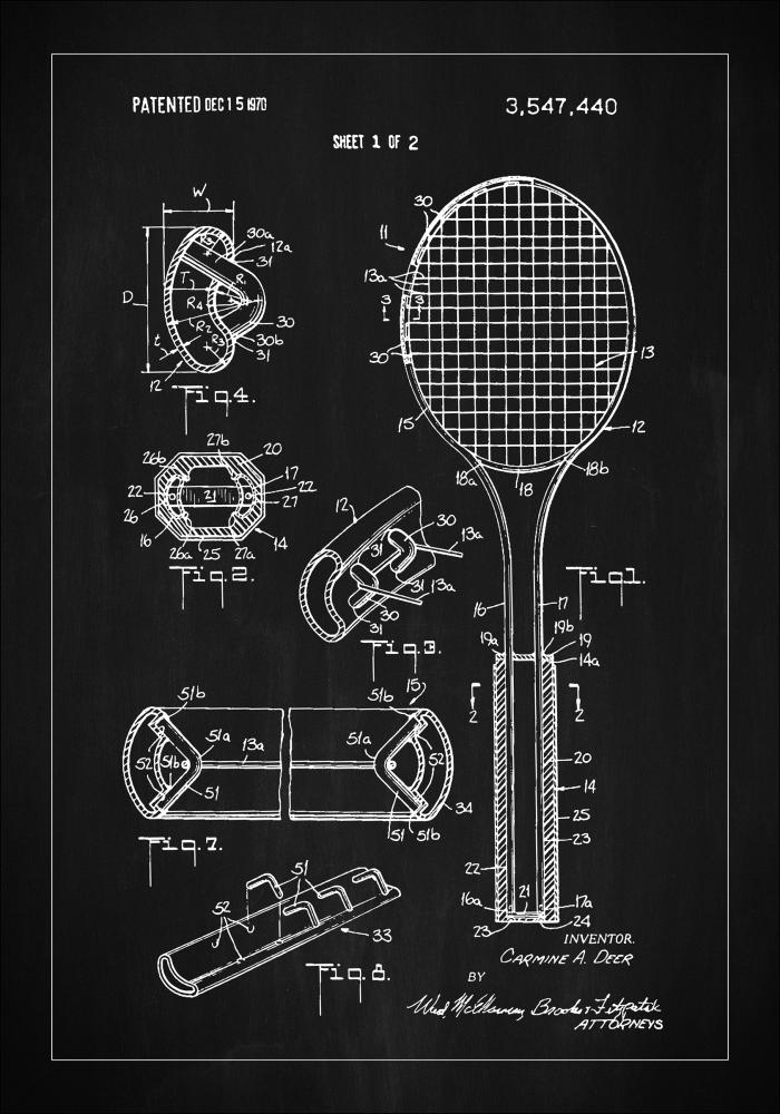 Patent Print - Tennis Racket - Black Įrašai