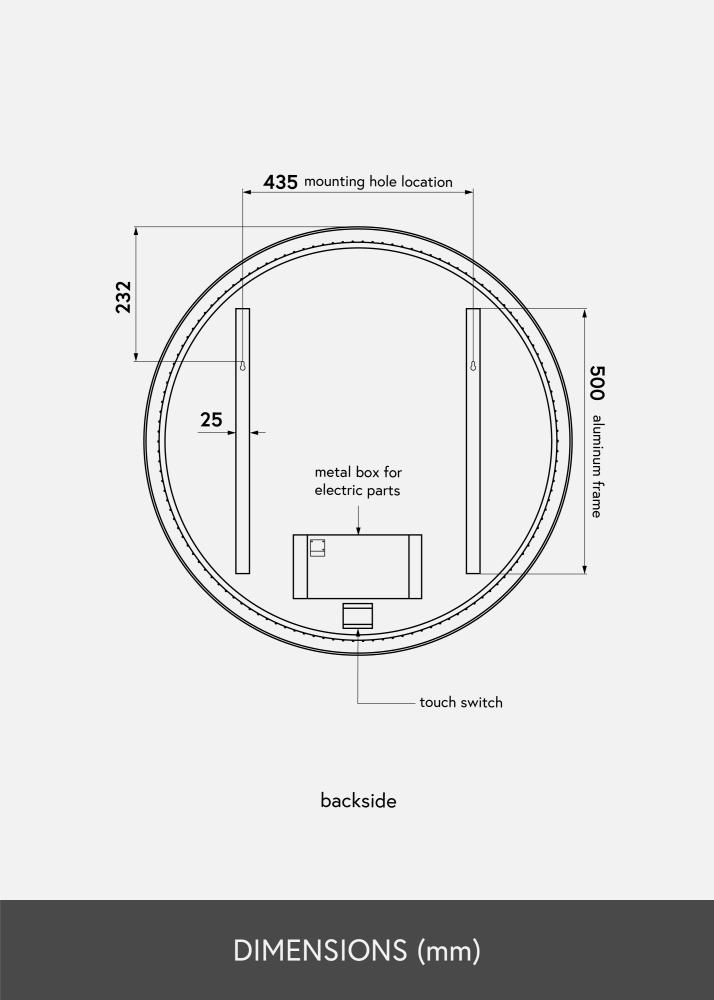 KAILA Veidrodis Circle LED Juodas 80 cm Ø