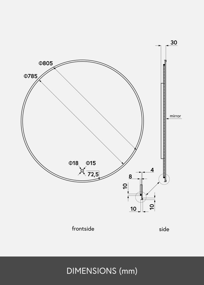 KAILA Veidrodis Circle LED Juodas 80 cm Ø