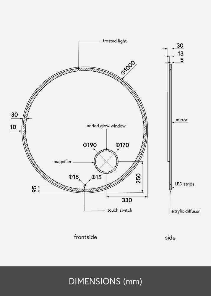 KAILA Veidrodis Circular Magnifying LED 100 cm Ø