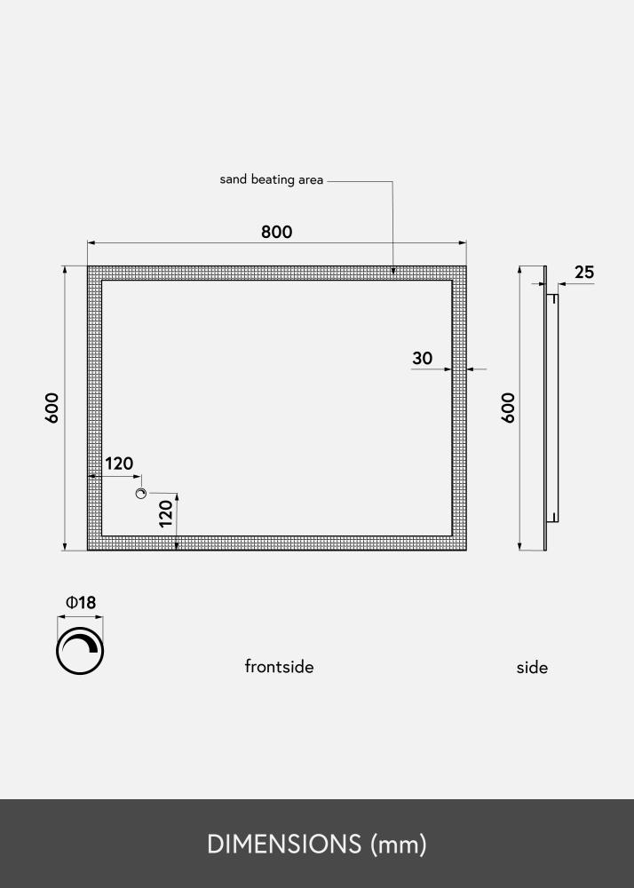 KAILA Veidrodis Rectangle II LED 60x80 cm