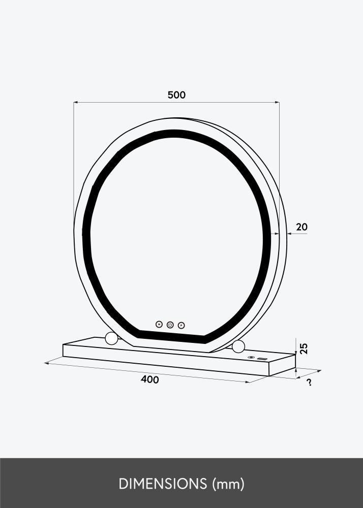 KAILA Kosmetinis veidrodis Round LED Juodas 50 cm Ø