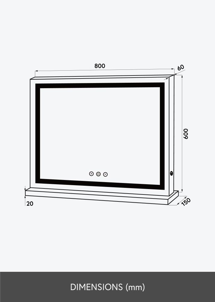 KAILA Kosmetinis veidrodis Base Horisontal LED Baltas 80x60 cm