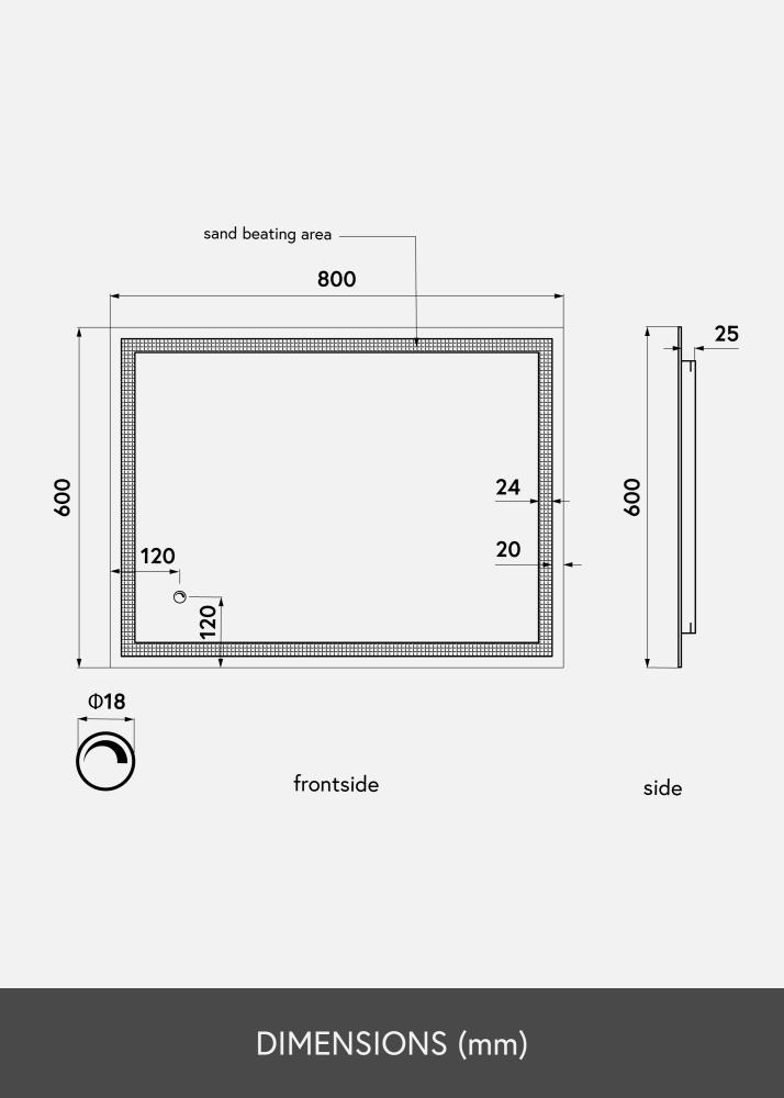 KAILA Veidrodis Rectangle LED 60x80 cm