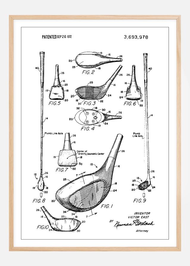 Patent Print - Golf Club - White Įrašai