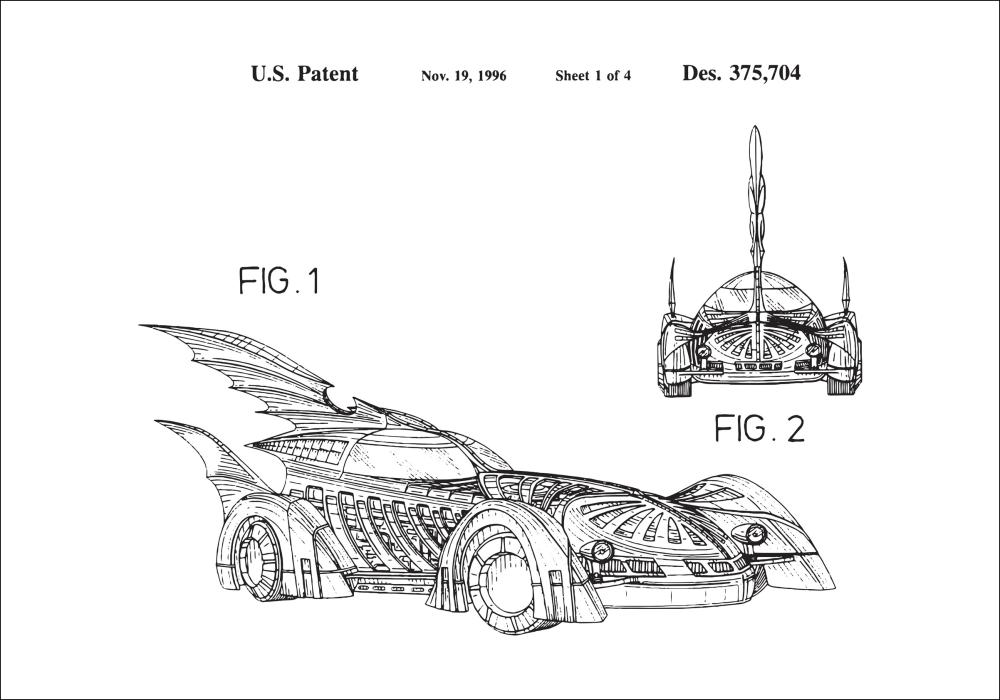 Patentinis brėžinys - Batman - Batmobile 1996 viduje Įrašai