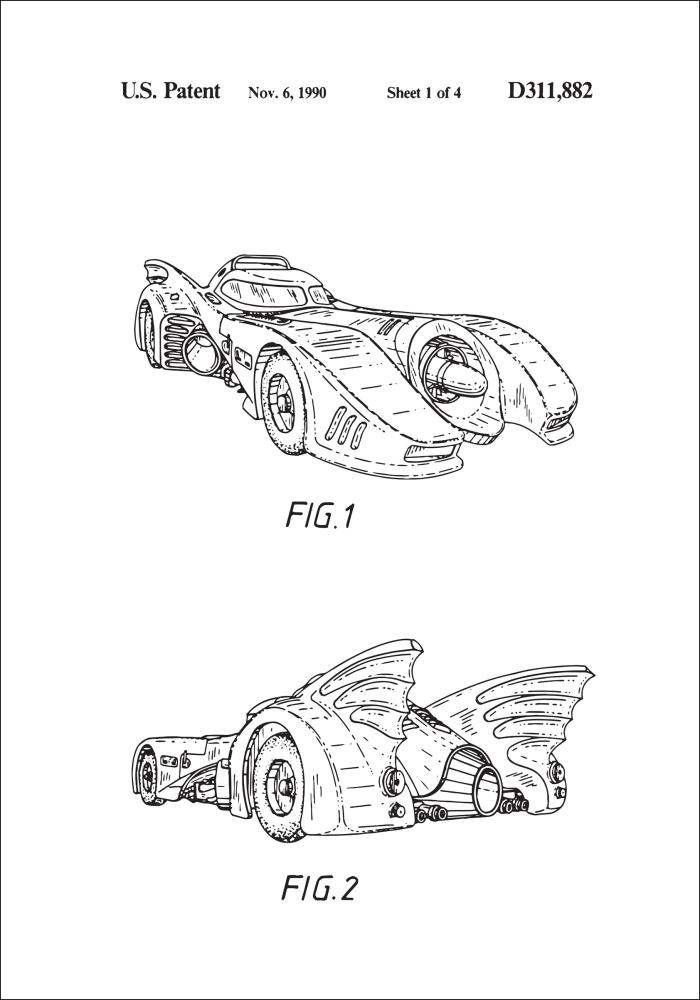 Patentinis brėžinys - Batman - Batmobile 1990 viduje Įrašai