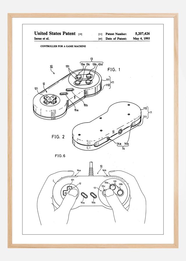 Patent Print - Game Controller I - White Įrašai