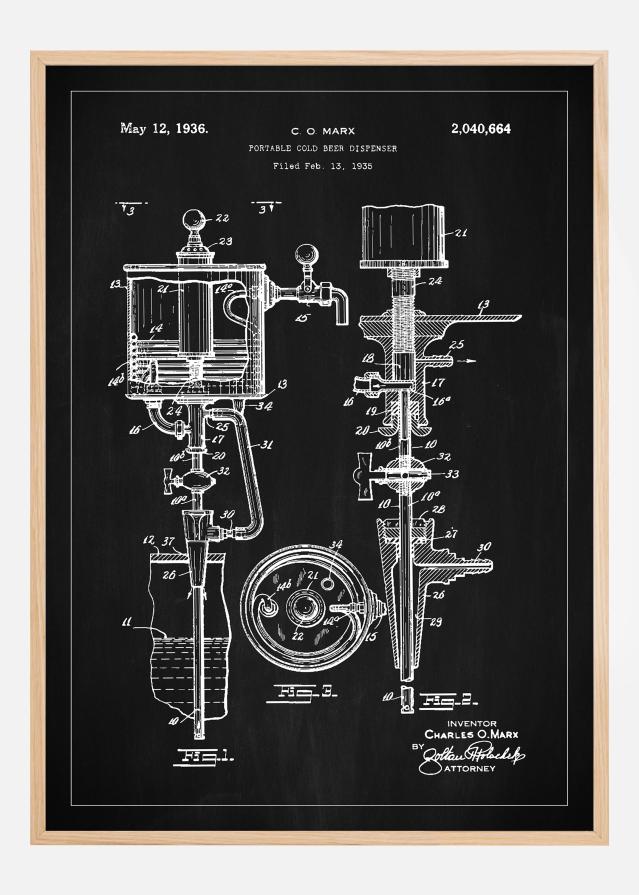 Patent Print - Portable Cold Beer Dispenser - Black Įrašai