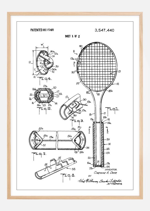 Patent Print - Tennis Racket - White Įrašai