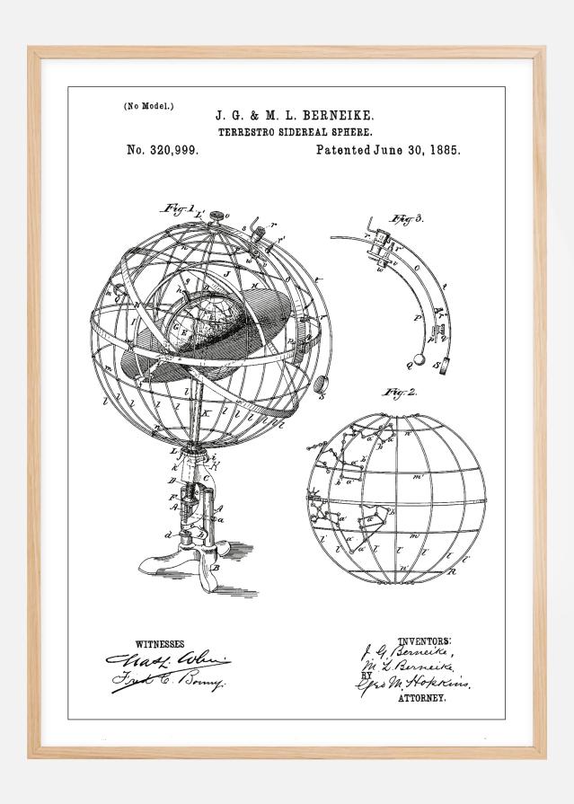 Patentinis brėžinys - Astronominis modelis - Baltas Įrašai