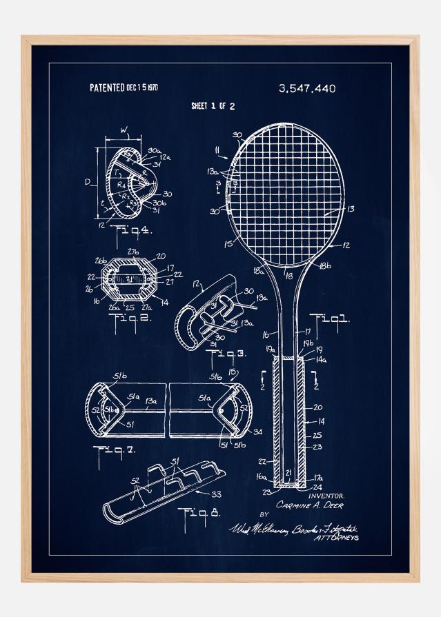 Patent Print - Tennis Racket - Blue Įrašai